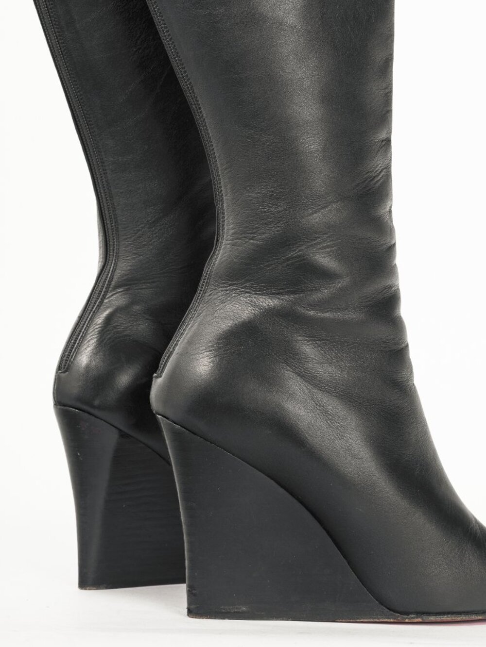 Christian Louboutin Zepita Black Leather Knee-High Wedge Boots - Picture 8 of 10